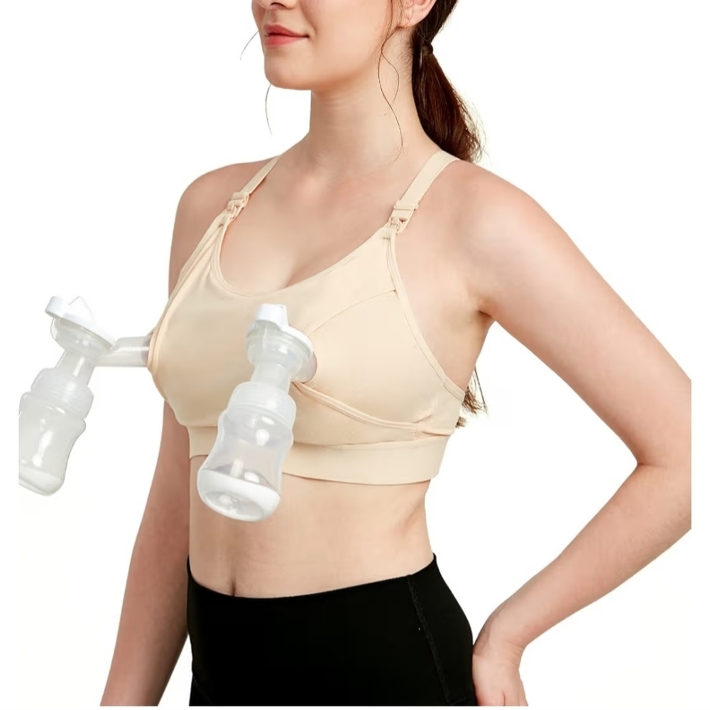Lupantte Women's Hands-Free Pumping Bustier Bra Size L Beige Fits Most Pumps